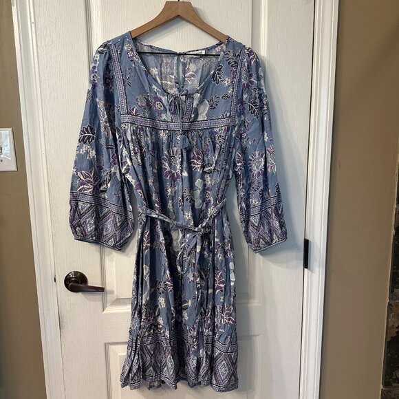 Beach Lunch Lounge | XXL 2XL Tiered Tie Belted Ruffle Midi Dress Floral Boho - Picture 1 of 13
